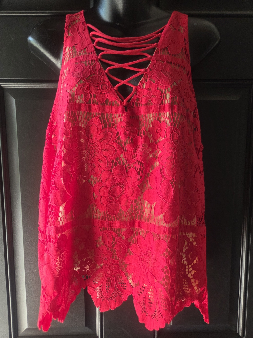 Express Red Lace Tank w/ Lace-Up Neckline